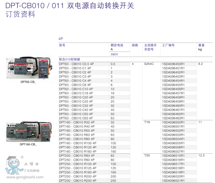 ABB˫ԴԶתDPT63-CB010 C0.5 2P